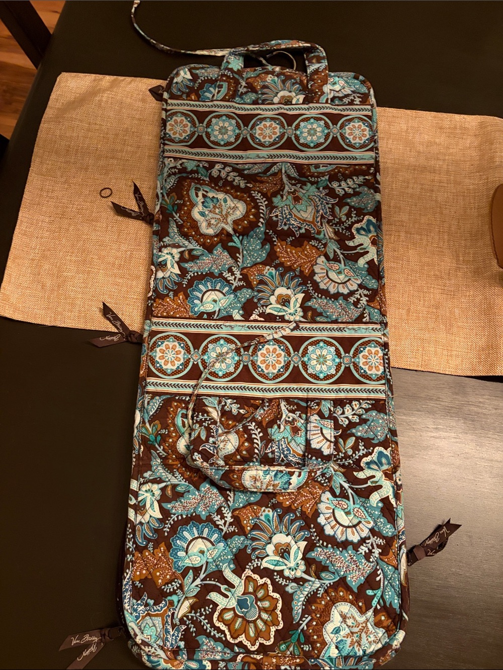 Vera Bradley Quilted Java Blue Floral Garment Bag in Teal & Brown